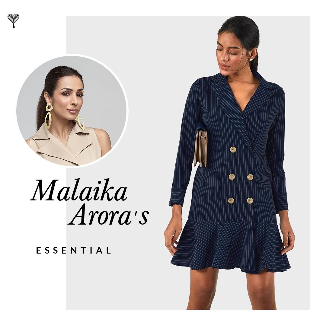 #9to9Essentials: Style Editor #MalaikaArora picks her hero piece of the week: The Midnight Striped Blazer Dress
#MalaikaaArora: “A work-perfect print in an all-day comfy silhouette with polished buttons that charm from 9-to-9.' ⁣ 
#TheLabelLife #NewArrivals #Dresses