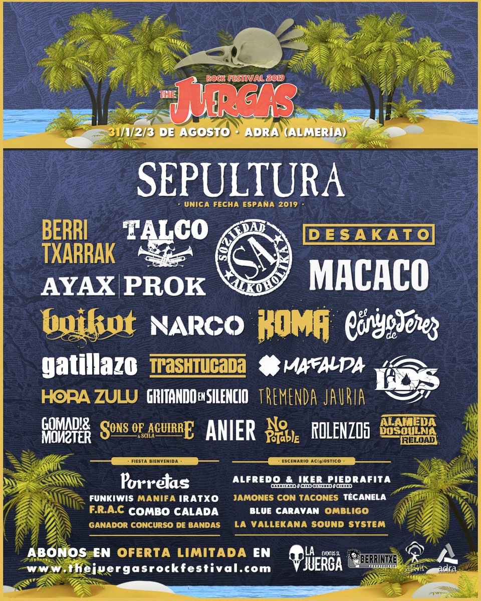 AsaltoSonoro's tweet photo. ❌CONCIERTOS FIN DE SEMANA | ASALTO SONORO❌
@Porretas5 | @Miss_Octubre | @horazulu | @LosNarco | @SonsofAguirre &amp; @ScilaBand | @sinaiarock | @TheLocos 
.
#Agenda #Conciertos #AsaltoSonoro #AsaltaElFinde https://t.co/d1MouZWUi6