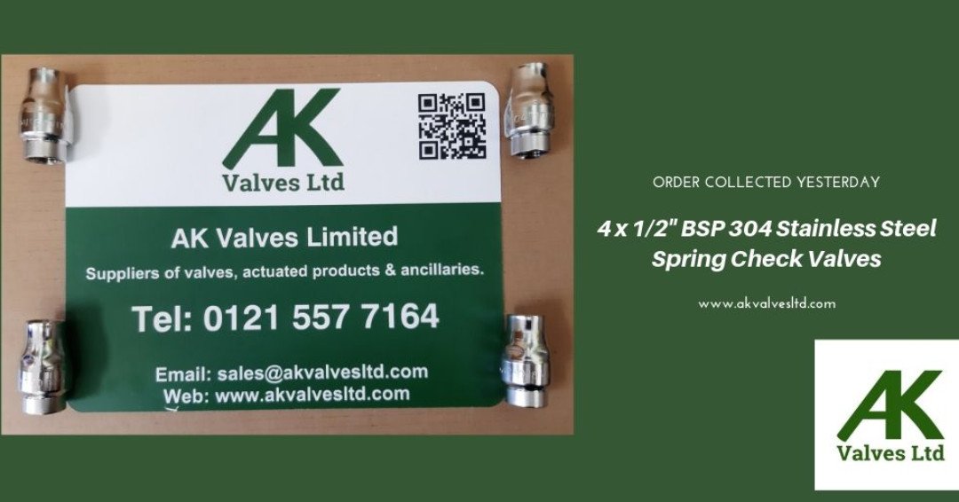 AKValvesltd's tweet image. Order collected from our stores yesterday.
4 pcs 1/2" BSP 304 Stainless Steel #springcheckvalves with FPM seat
#clickandcollect #customerservice #akvalve
akvalvesltd.com/products/304-s…
