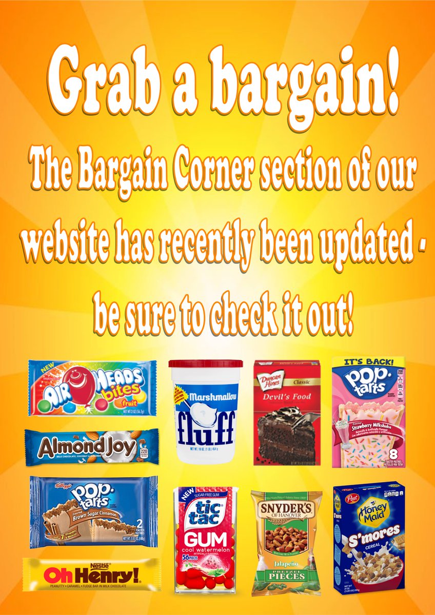 PSfoods's tweet photo. Grab a bargain - Bargain Corner has been updated! https://t.co/1Ow7XApnKZ
#psfoods #americancandy #americangroceries #american #usa #candy #groceries #bargain #discount #deal https://t.co/kM80i3EHyi