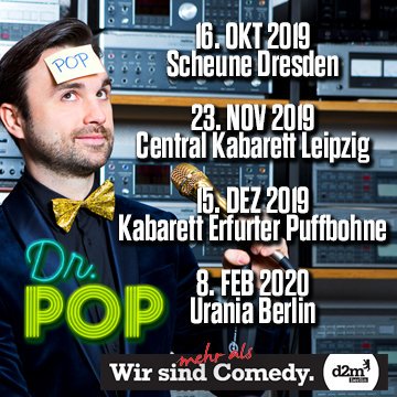 d2mberlin's tweet photo. DR. POP - "Hitverdächtig – Die Musik-Comedy-Stand-up-Show" Live in Dresen, Leipzig, Erfurt und Berlin: https://t.co/jRpX9JCX0v (Ticketlink) #doktorpop #hitverdächtig #live #show #tour #comedy #d2mberlin https://t.co/Og2AKko4ci