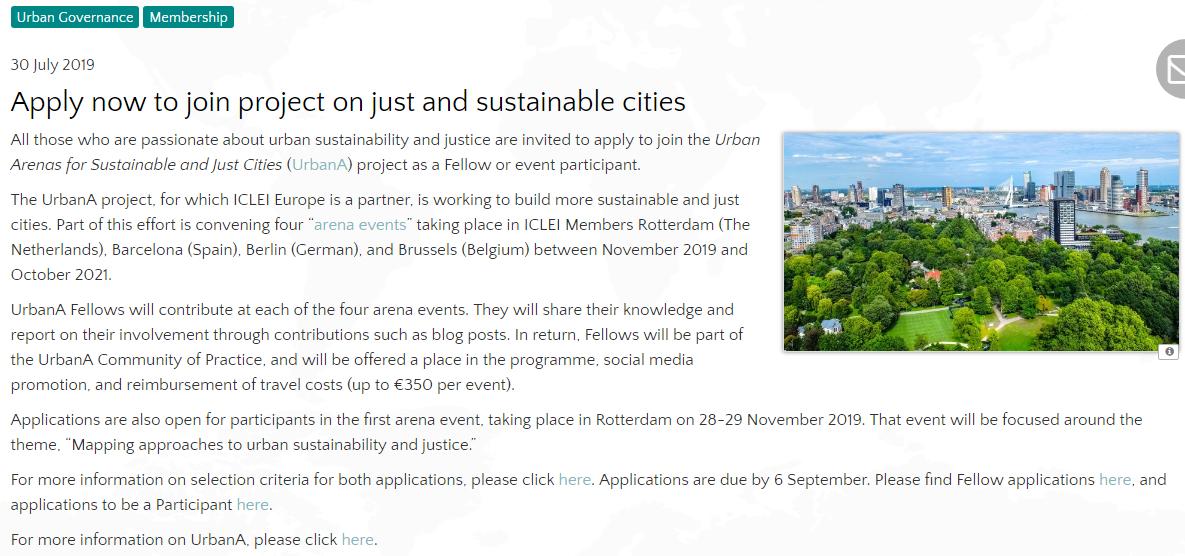 ICLEI_Europe's tweet photo. Are you passionate about #just and #sustainable cities? Then apply now to be an @arena_urban Fellow or to participate in an #ArenaEvent in @rotterdam this November!
More info at: https://t.co/b823rMACFR https://t.co/QjQELugbSn