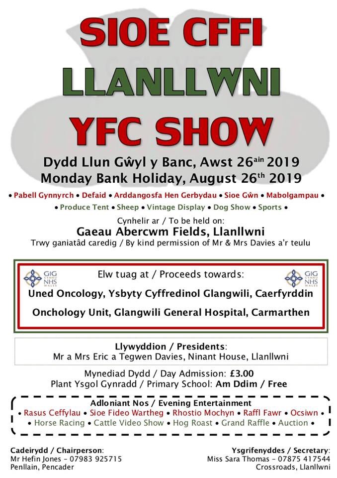 cffi_llanllwni's tweet photo. SIOE CFFI LLANLLWNI - 26AIN O AWST, 2019 ! Rhannwch y neges a dewch yn llu ! Diwrnod grêt i'r teulu gyfan🐮

LLANLLWNI YFC SHOW - 26TH OF AUGUST 2019 ! Spread the word, a great day out for all the family!🐮 https://t.co/jnLY6veB1K