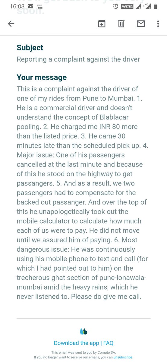 IamSid027's tweet photo. Kudos @BlaBlaCar for the agile action for the reported incident. #carpooling #pune #mumbai #punetomumbai #blablacar #action #CustomerService #customerRelations https://t.co/VBG0vHNGuY