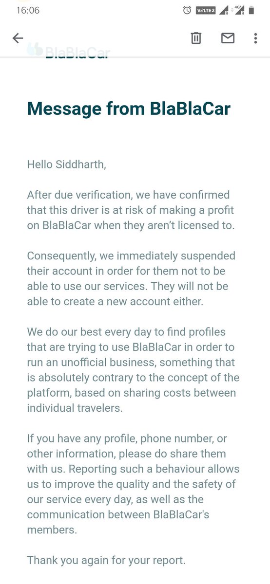 IamSid027's tweet photo. Kudos @BlaBlaCar for the agile action for the reported incident. #carpooling #pune #mumbai #punetomumbai #blablacar #action #CustomerService #customerRelations https://t.co/VBG0vHNGuY