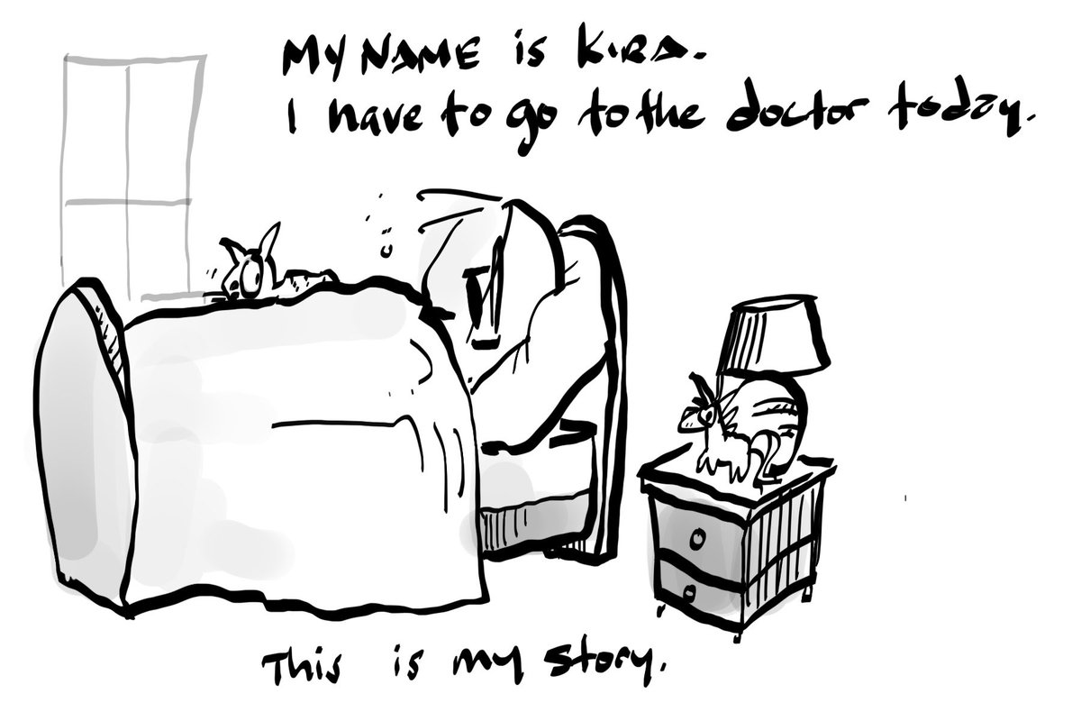 drmaypole's tweet photo. Let’s see where this goes. I’ve been thinking for a while it might be fun to portray going to a doctor’s visit from a 6 year old’s perspective.
Meet #GrumpyKira . I’ll serialize the way she sees going to a well child visit...and all that is familiar and weird about that. Pt 1 https://t.co/5215lUGKAj