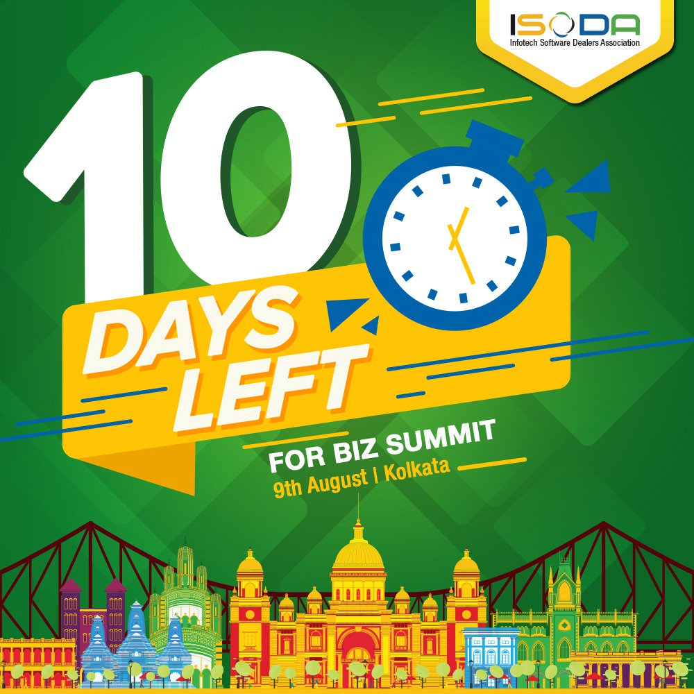 10 days to go! #ComeToKolkata for the #ISODA #BizSummit 2019 on 9th August. #kolkata #business #informationtechnology <a href="/TeamViewer/">TeamViewer</a> <a href="/CommScope/">CommScope</a> <a href="/LogMeIn/">LogMeIn</a> <a href="/ReaQta/">freelance joki co💸 DM</a> <a href="/zoho/">Zoho</a> <a href="/nasscom/">nasscom</a> <a href="/ibpcqatar/">IBPC QATAR</a>