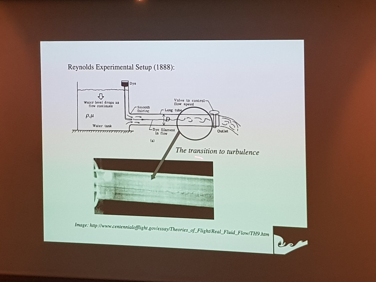 peyo3319's tweet photo. #FluidsAndHealth2019 Laminar flow applies also for liquid and the move towards a turbulent regime will appear by increasing velocity. Reynolds demonstrated that and the treshold of his famous number to take this move is admitted to be 21,000. Thanks for the lesson Mister Koseff. https://t.co/7e94HXnWb5