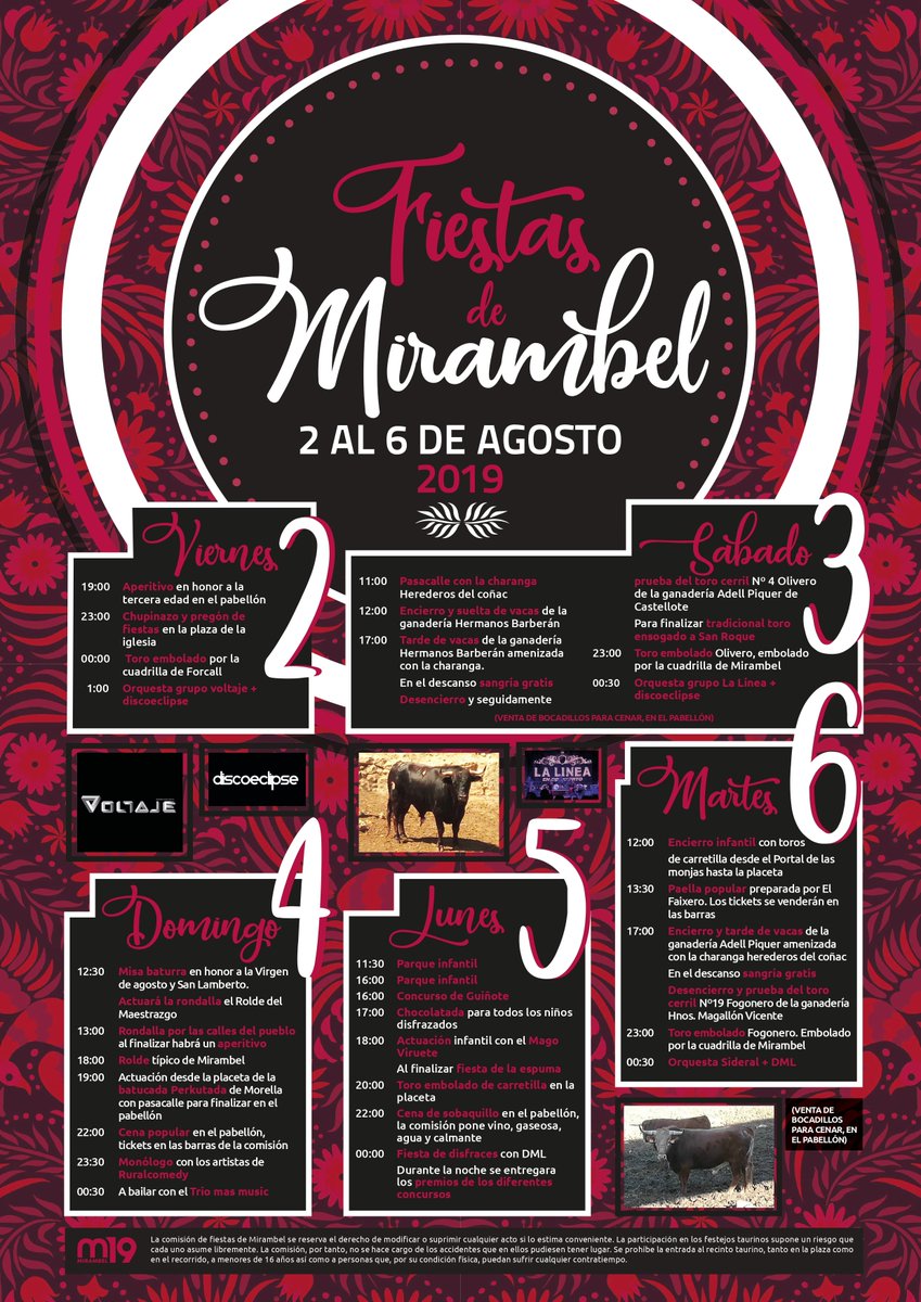 Com_Maestrazgo's tweet photo. 📌Fiestas en el #Maestrazgo para los próximos días: 🥳
- Fiestas de #Molinos. Del 1 al 5 de agosto. 
- Fiestas de #Abenfigo. Del 2 al 4 de agosto.
- Fiestas de #Mirambel. Del 2 al 6 de agosto. 
- Fiestas de Las #CuevasdeCañart. Del 2 al 6 de agosto. https://t.co/gXNmekDYXy