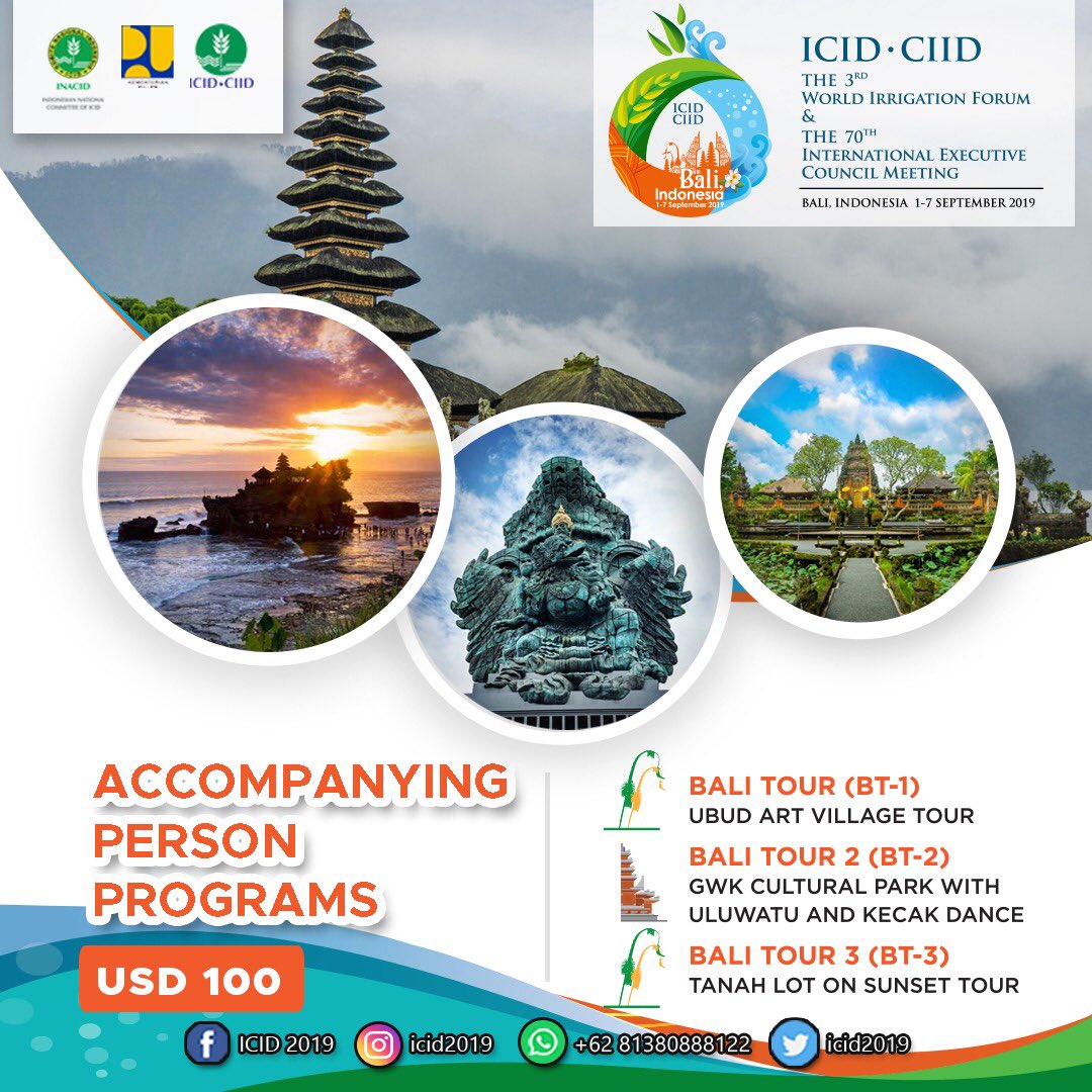 icid2019's tweet photo. Crowned as the World Best Desinatin 2017 by Prestigious Trip Advisor ravelers Choice Award, Bali offers so many tourist attractin

Accompanying person can choose one among 3 half day-tour within the island.

For more info; https://t.co/xogTI7GDg2 https://t.co/4MXVKAYJkw