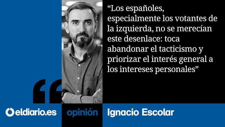 iescolar's tweet photo. EN EL BLOG | La responsabilidad del fracaso de la investidura
Mi análisis sobre las negociaciones fallidas entre PSOE y Unidas Podemos.

https://t.co/yRJ3b8wo42 https://t.co/UUWrqqvIkE