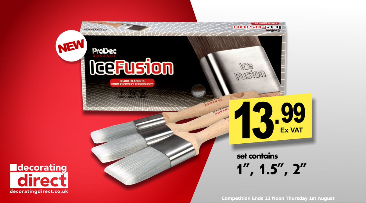 decoratingdirec's tweet image. Retweet &amp;amp; Follow to WIN a set of the NEW @ProDecProducts Ice Fusion Paint Brush Set.
3 Sets to WIN @decoratingdirec 
Competition ends 12 Noon Thursday 1st August 2019.
T&amp;amp;C&apos;s apply. UK only.
decoratingdirect.co.uk/viewprod/p/PRO…