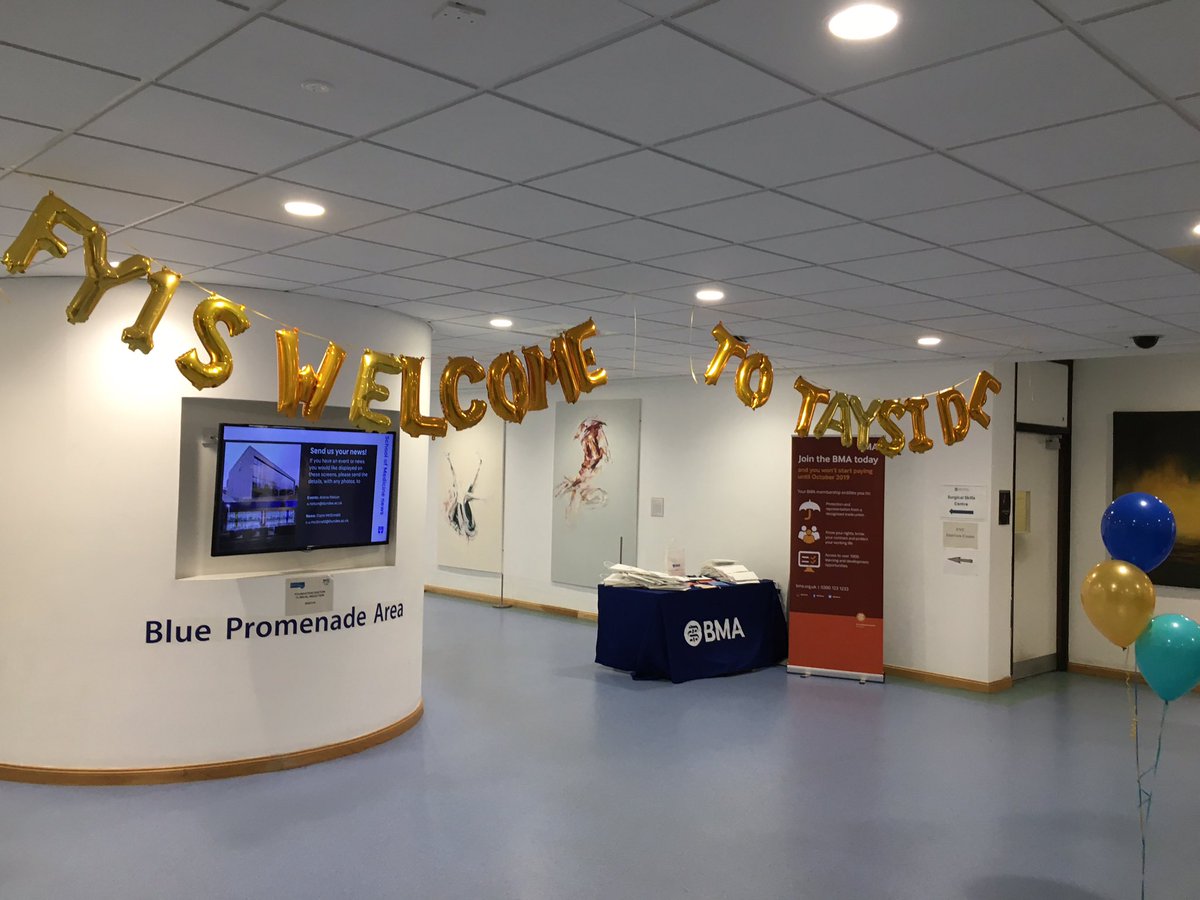 BMAsanderson's tweet photo. A busy morning ahead for the new FY1s I n @NHSTayside as inductions get underway. Pop over to the @BMAScotland stand to hear what you need to do now to get your contract checked and be paid properly! https://t.co/eWis8Sn6ud