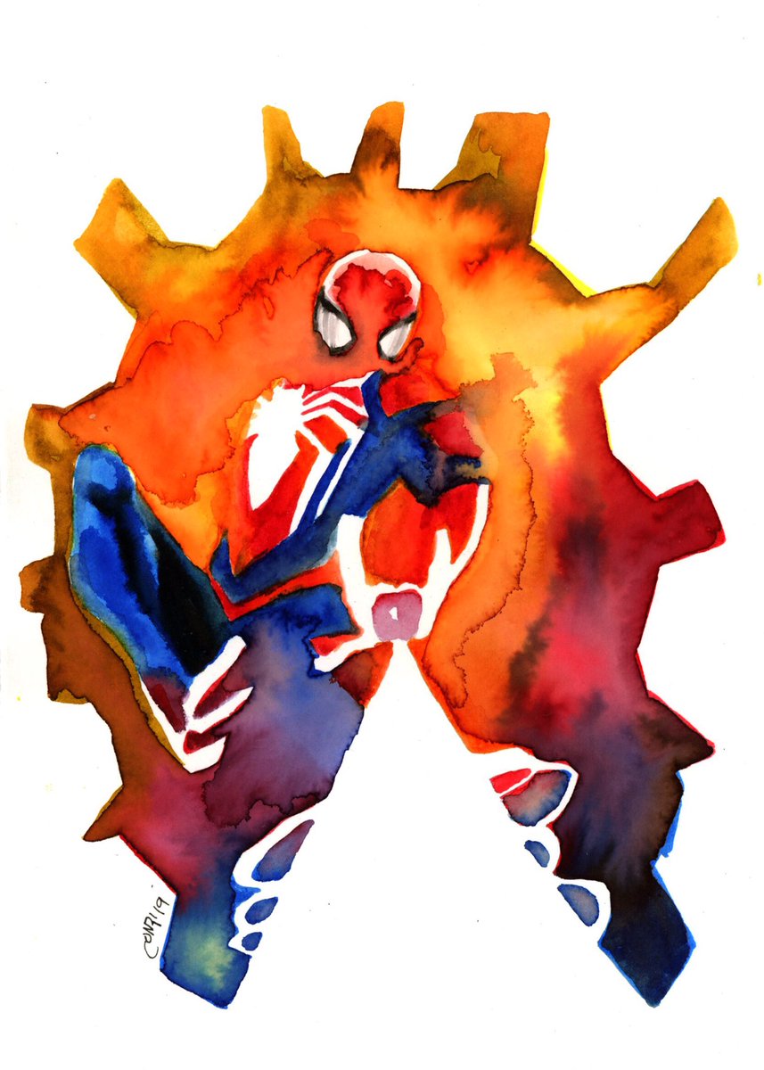 Entimani's tweet photo. #SpiderJuly 30/31 ‘Spider-man  (Insomniac Games, PS4)’ #spiderman #spidey #peterparker #ps4 #insomniacgames #sony #fanart #art #illustration #painting #drawing #marvel #marvelcomics #spidergeddon #spiderverse #webwarriors #watercolors https://t.co/4SWcZyuV7R