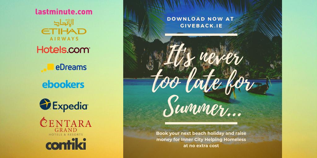givebackIE's tweet photo. Up to 10% of your holiday costs are donated to @ICHHDUBLIN when you shop online at any of these fantastic sites with GiveBack installed on your computer. 🏖️ What are you waiting for? Treat yourself ☀️
#ImUsingGiveBack #TravelTuesday https://t.co/KJnfh4mCoh