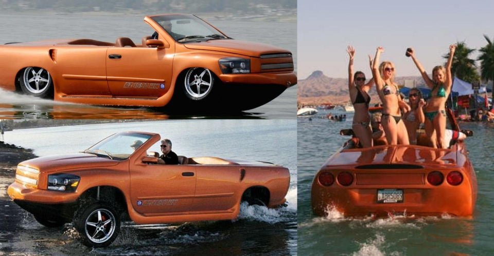AutoRepairCloud's tweet photo. The Watercar Python, an interesting combination between a Dodge Ram, a Corvette and a boat. https://t.co/JjrH620GOn