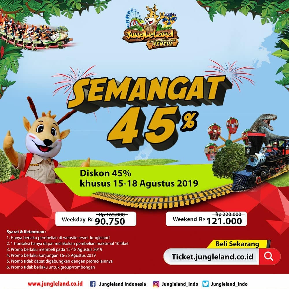 kotadotcom's tweet photo. JUNGLELAND Promo SEMANGAT 45% – DISKON 45% untuk Tiket Masuk khusus Pembelian via Online - https://t.co/HHyR1McxSU https://t.co/uA1gNexCIG