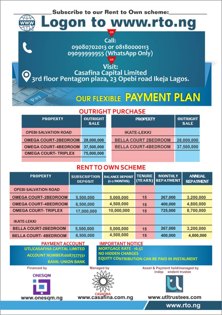 onesqm_ng's tweet photo. Move into your own home with as a #10.5m deposit and pay the balance over a 2-15years period. 

#RentToOwn #RealEstate #rto #Lagos #oneSQM #investment https://t.co/zJ7mnptOgE