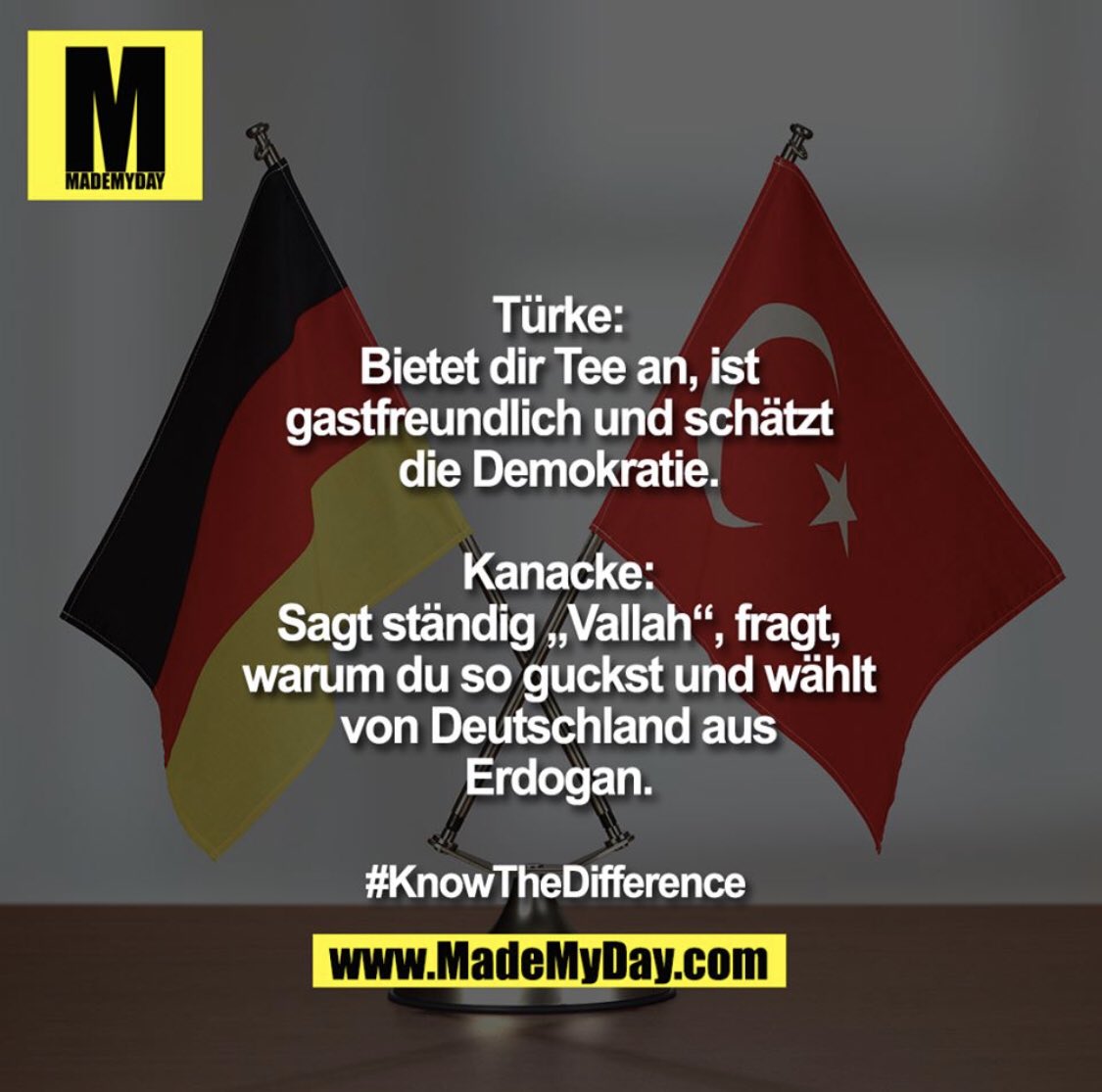 Muslimstar_DE's tweet photo. Deutscher: Ist pünktlich, zuverlässig und ordentlicher als jeder andere.

Alman: Meckert über alles, hat den ganzen Tag nur Erdoğan im Kopf und ist unfreundlich.

#IknowTheDifference #MadeMyDay  @MadeMyDaycom https://t.co/LLm1V7aUdN