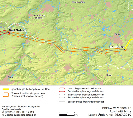 netzausbau's tweet image. Entscheidung bei #Vorhaben13: Die Bundesnetzagentur hat für Abschnitt Mitte einen 41 km langen #Trassenkorridor festgelegt. Die geplante #Stromleitung zwischen #Geußnitz und #BadSulza orientiert sich größtenteils an einer bestehenden Leitung. netzausbau.de/vorhaben13-m @50Hertzcom