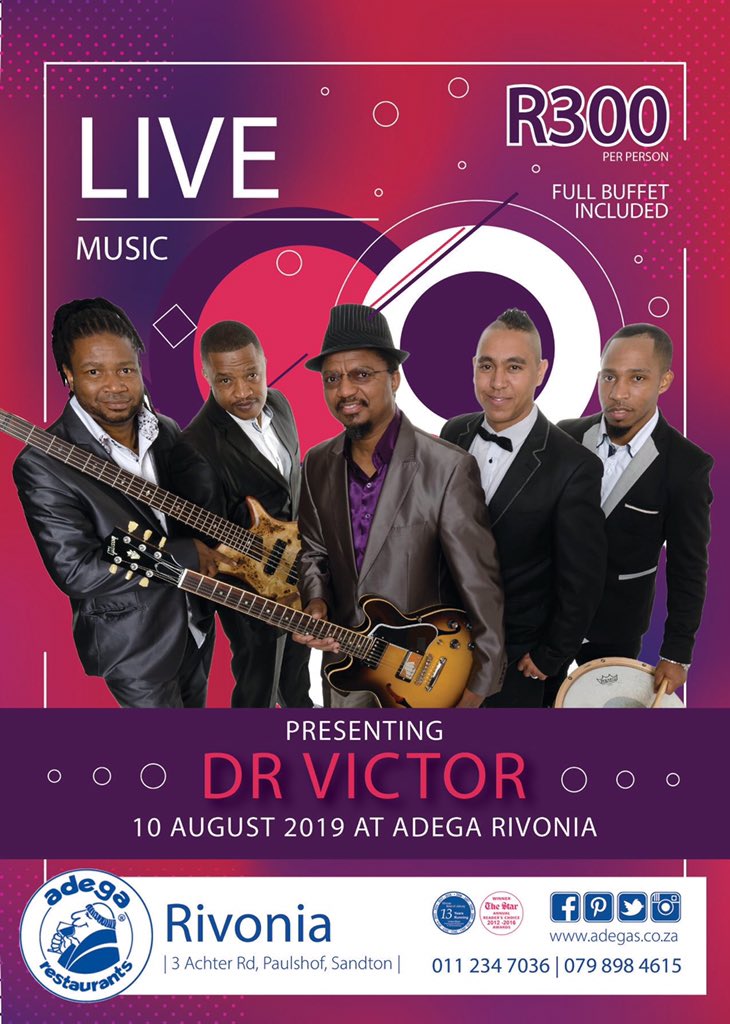 Ladies &amp; Gentlemen at Adega Rivonia 📢

R300 Per Ticket

Tickets include dinner - Buffet style !!
6:30pm for 7pm

Book your tickets through Rivonia@adegas.co.za

or call 011 234 7036 or 079 898 4615

Tables will only be reserved once proof of payment has been received