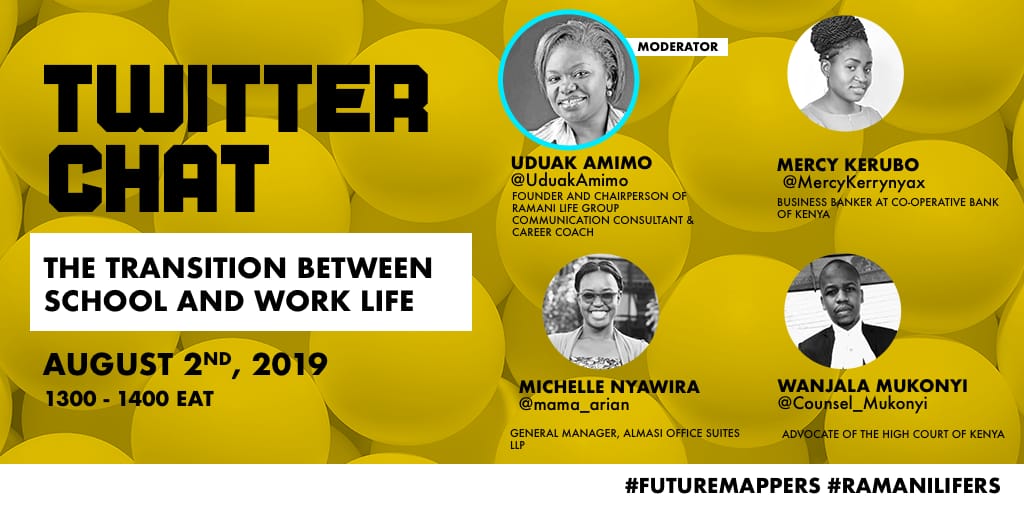 RamaniLife's tweet photo. Yet another #RamaniLifers #FutureMappers  twitter-chat is here!
Fri 2, we discuss the transition from school to the workplace. JOIN US!
@Molang01
 
@MercyKerrynyax
 
@mama_arian
 
@Counsel_Mukonyi
 
@UduakAmimo
 
@JeffKirumba
  
@brownkipepeo
 
@fmngari https://t.co/Pb4CoYDfLd