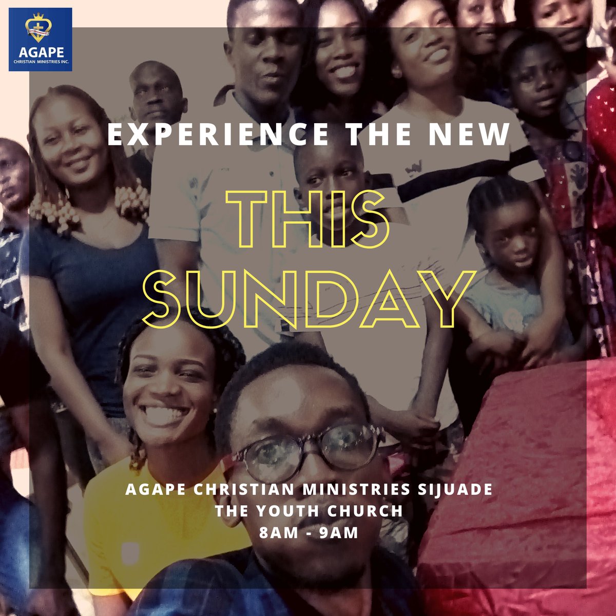 agapesijuade's tweet photo. This Sunday:
Agape Christian Ministries Sijuade
The Youth Church
#ChangeExperience
#NewCulture
Pls RT
@AkureHowFar
@AKURECITY
@Akureevents_
@AkurePr
@ChurchEventsNG https://t.co/KwKXFeH1mw