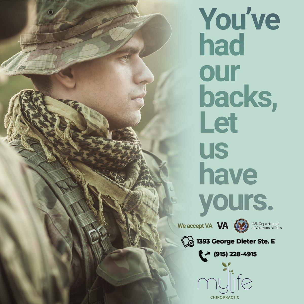 My_Life_Chiro's tweet photo. At My Life Chiropractic our team is dedicated to improving the lives of those who serve our country. We strive to help our veterans get back to an active, healthy lifestyle they can enjoy.
https://t.co/lYWNQgxCm1
#MylifeChiropractic #elpasochiropractor #VA 
#backpainelpaso https://t.co/z7do7vB9P5