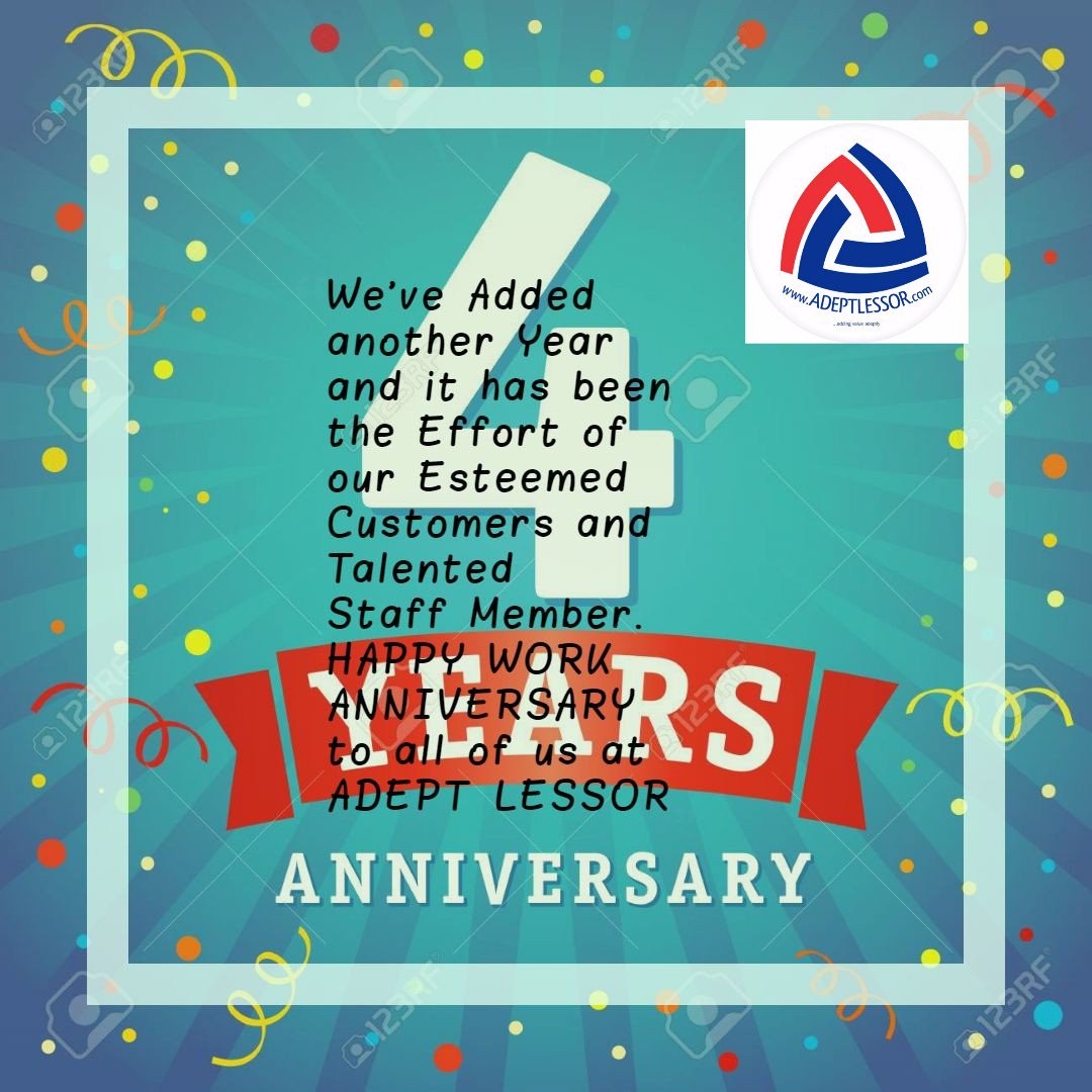 adeptlessor_'s tweet photo. HAPPY WORK ANNIVERSARY TO US AT ADEPT LESSOR!!!
#adeptlessor #happyanniversary #leasing #leasingcompaniesinlagos https://t.co/E1J4Bn8uVY