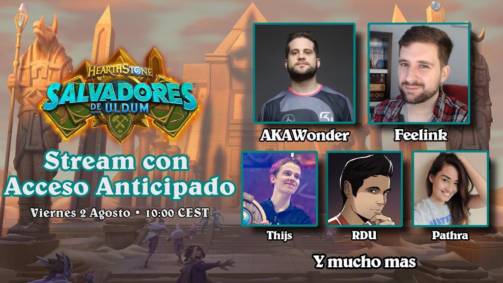 hearthstone_es's tweet photo. El 2 de Agosto @AKA_Wonder y @FeelinkHS estarán creando mazos y jugando con las cartas de Salvadores de Uldum antes de su lanzamiento. ¡No te lo pierdas!

Mas información: https://t.co/Oltl0JFcVh https://t.co/7aLEj5Rp1e