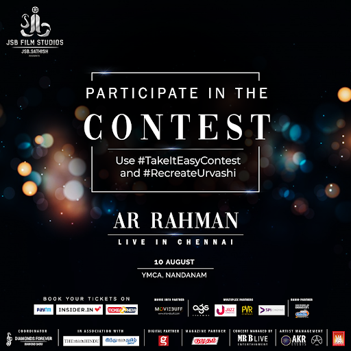ARRLive2019's tweet photo. Have you participated in the #Contest yet? Send us your version of the lyrics for ‘Urvasi’ and you could win concert tickets! We want the Charanam 1 and Charanam 2 lyric lines! 
@JsbSathish @inc_akr
#ARRahman #ARRahmanLiveInChennai #JSBFilmStudios #AKREvents #MRBLive https://t.co/zjLF0NDdZA