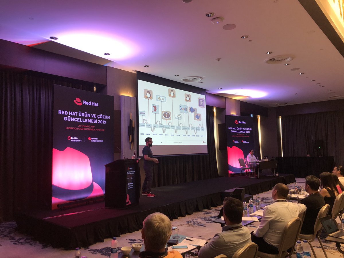 ckulacoglu's tweet image. Full house day at #Openshift4 and #RHEL8 day at Red Hat Turkey. Anil Sonmez and Koray Seremet on stage #redhat