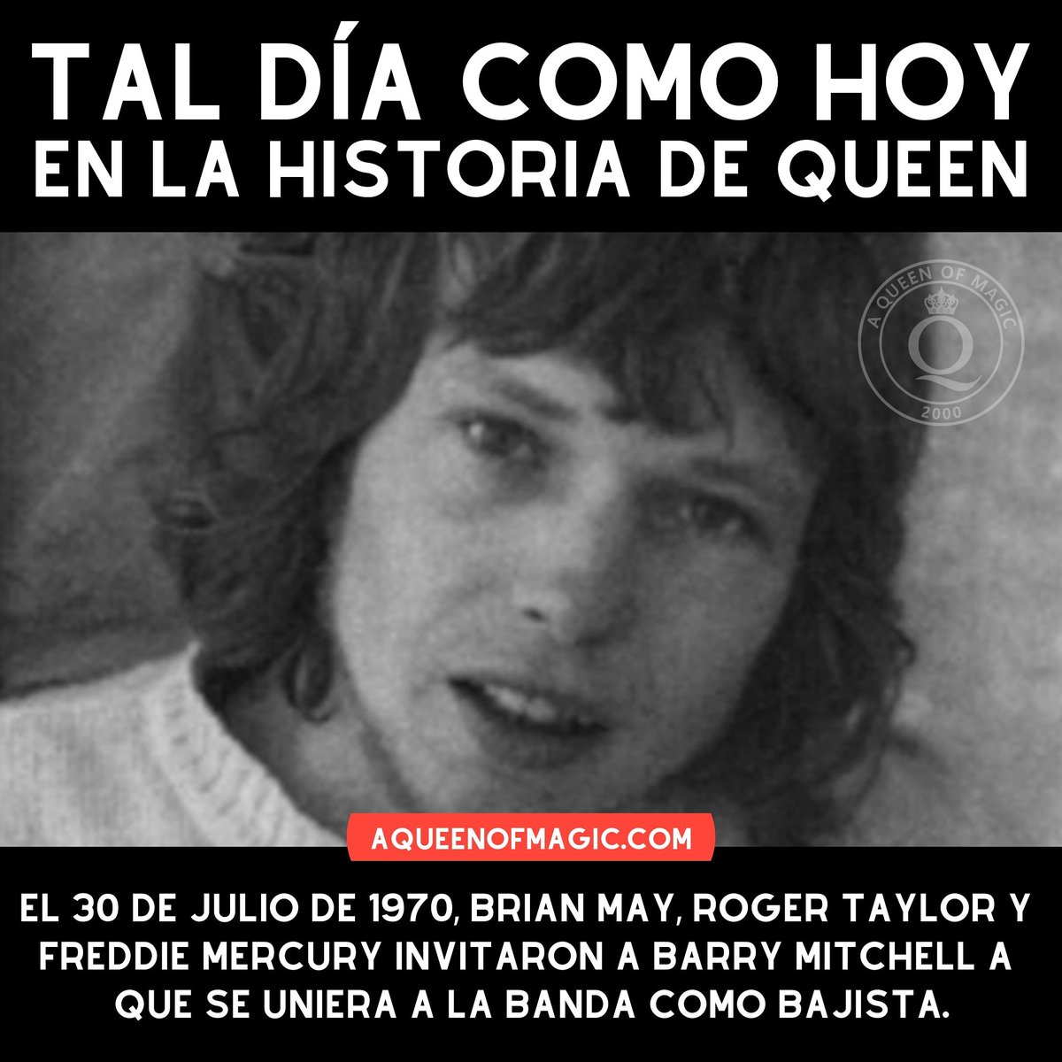 aqueenofmagic's tweet photo. #Efemérides | Tal día como hoy de hace 49 años, el 30 de julio de 1970, #BrianMay, #RogerTaylor y #FreddieMercury invitaron a #BarryMitchell como bajista de #Queen. Estuvo en la banda durante 11 conciertos, desde agosto de 1970 a enero de 1971. https://t.co/38Rx8UG3IW