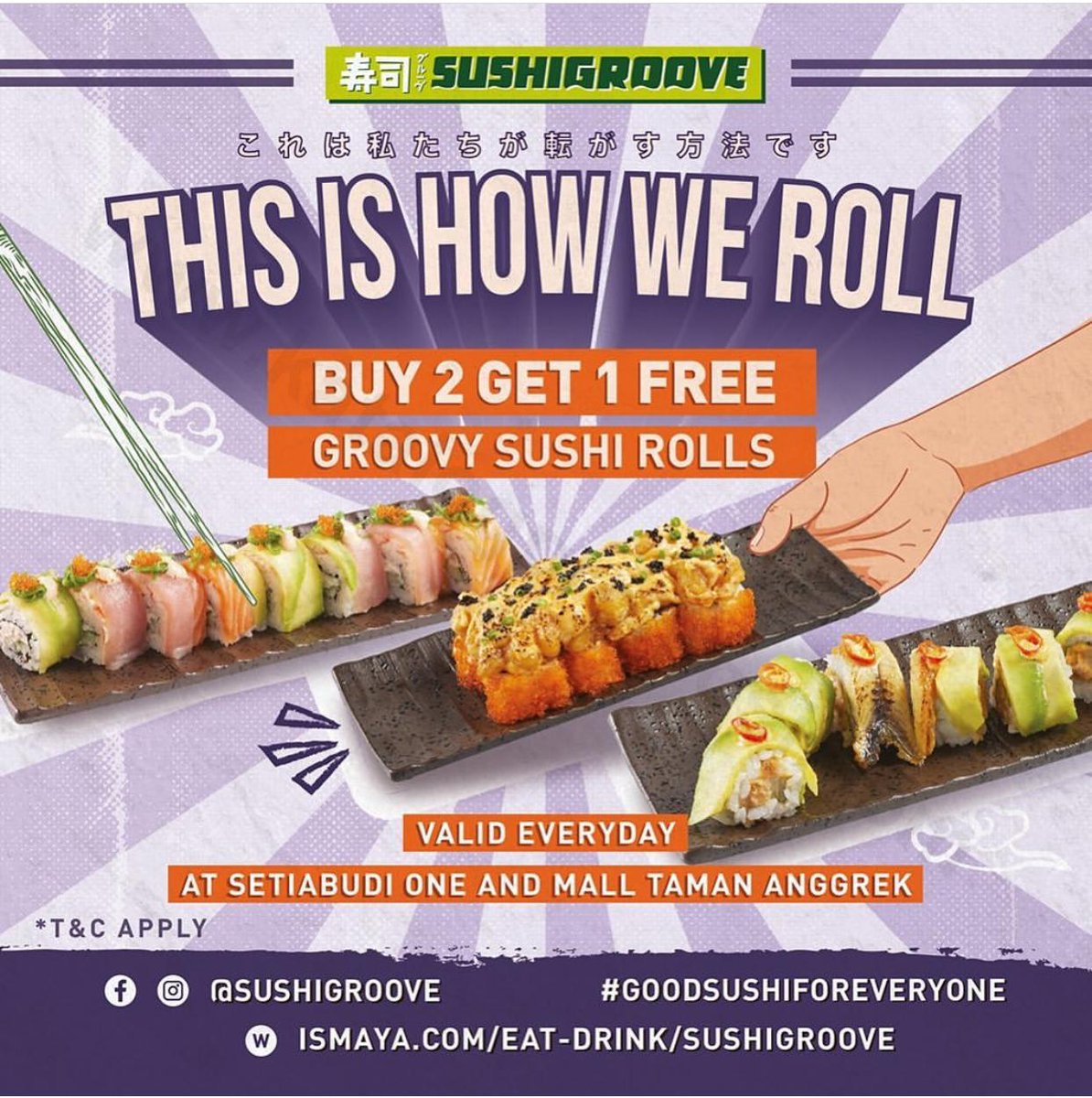 kotadotcom's tweet photo. SUSHI GROOVE Promo Buy 2 Get 1* Free Groovy Sushi Rolls  - https://t.co/ERprQs9lys https://t.co/OMyMwAp673