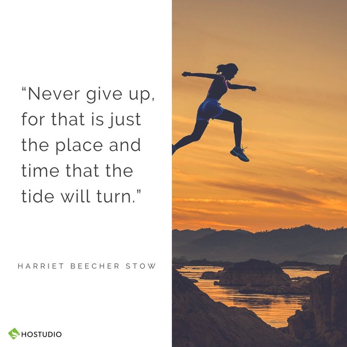 'Never give up, for that is just the place and time that the tide will turn.' - Harriet Beecher Stow.

#TuesdayThoughts #Wisdom #InspirationalQuotes #Motivation #Success