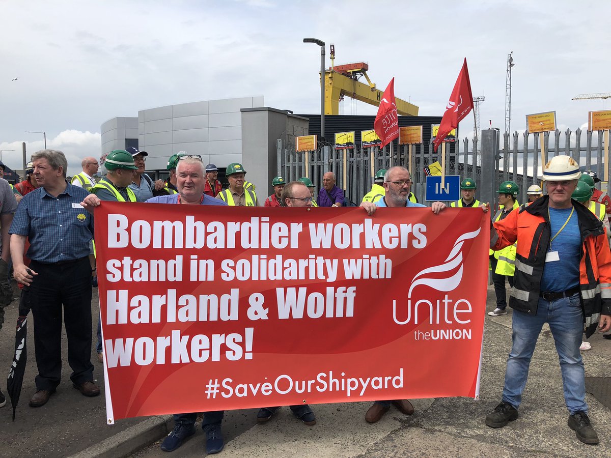 NIC_ICTU's tweet photo. #solidarity at H&amp;W Shipyard for @UniteunionNI @GMBNI workers. #nationalise now! https://t.co/HmnnqvuDgL