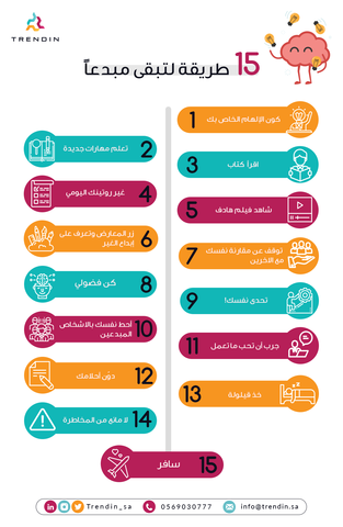 Trendin_sa's tweet photo. من أبعاد ريادة الأعمال الاهتمام بالإبداع، حيث تعد أفضل المنشآت هي التي توفر المناخ المناسب للإبداع.💡#ترند_ان #التسويق #التسويق_الرقمي #محتوى #mkt_art #marketing https://t.co/Cf5v1RrTS9