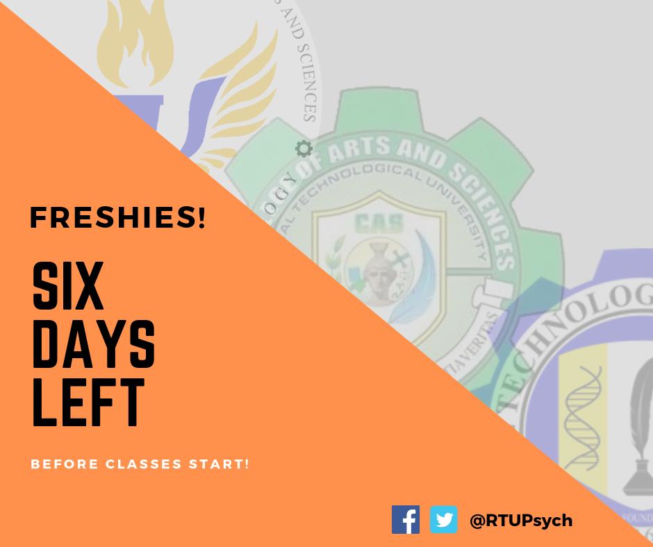 RTUPsych's tweet photo. Classes ahead! Six days left, freshies!
#RTUPsych https://t.co/s6KdXXPh5q