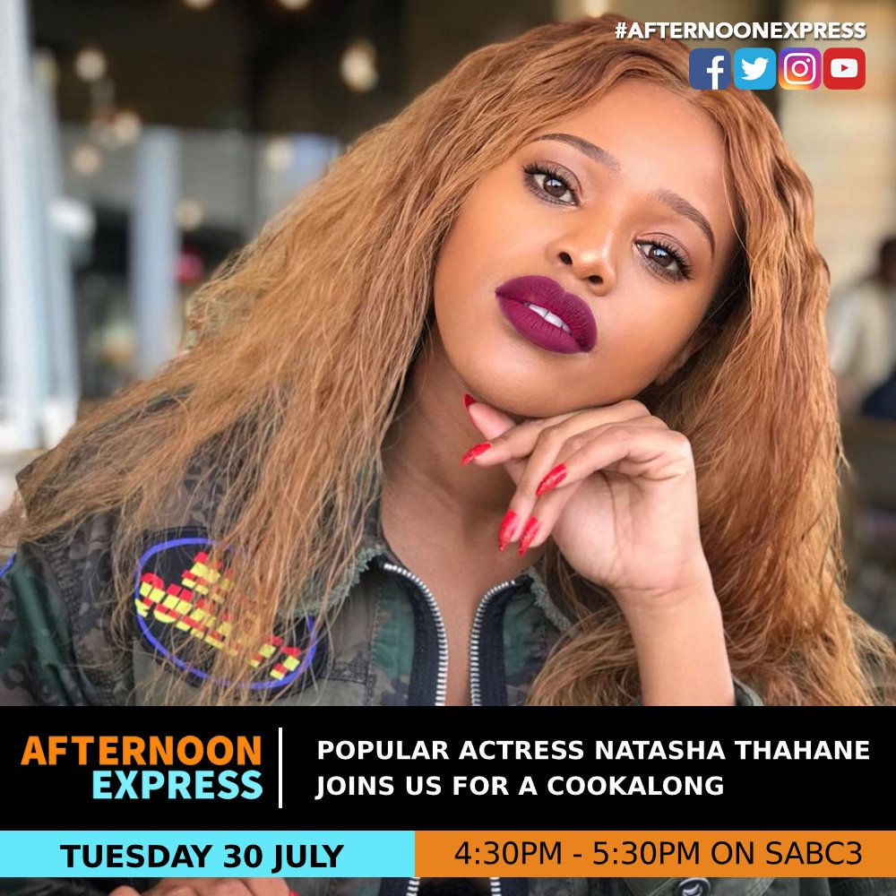 AfternoonChat's tweet image. Cook-A-Long with us &amp;amp; popular actress @Natasha_Thahane who become a household name after landing her break-out role on @Official_SABC1’s @SkeemSaam3. What would you like to ask her? #AfternoonExpress