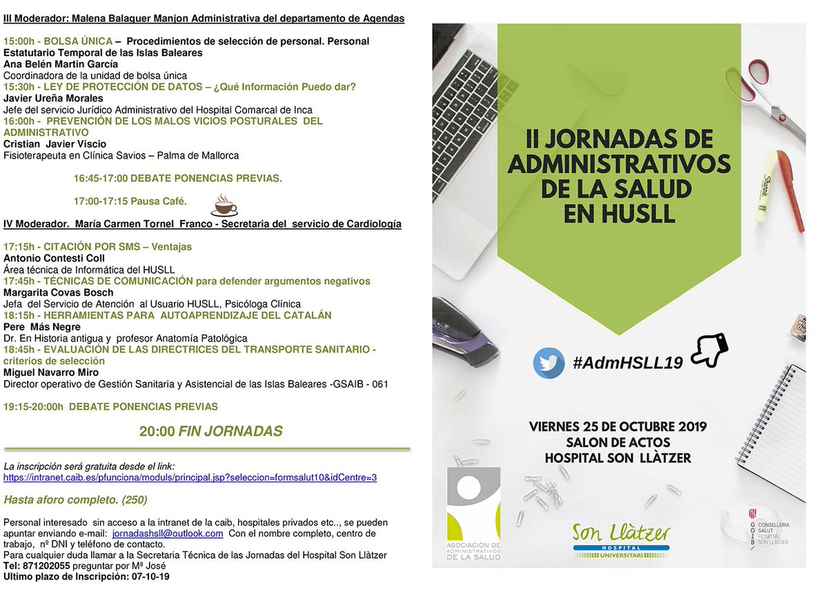 SonLlatzer's tweet photo. Todavía no te has inscrito en las II Jornadas de Administrativos de la Salud en nuestro hospital? Consulta aquí el programa 👇🏻 #AdmHSLL19 https://t.co/UIxSeQ57Rx
