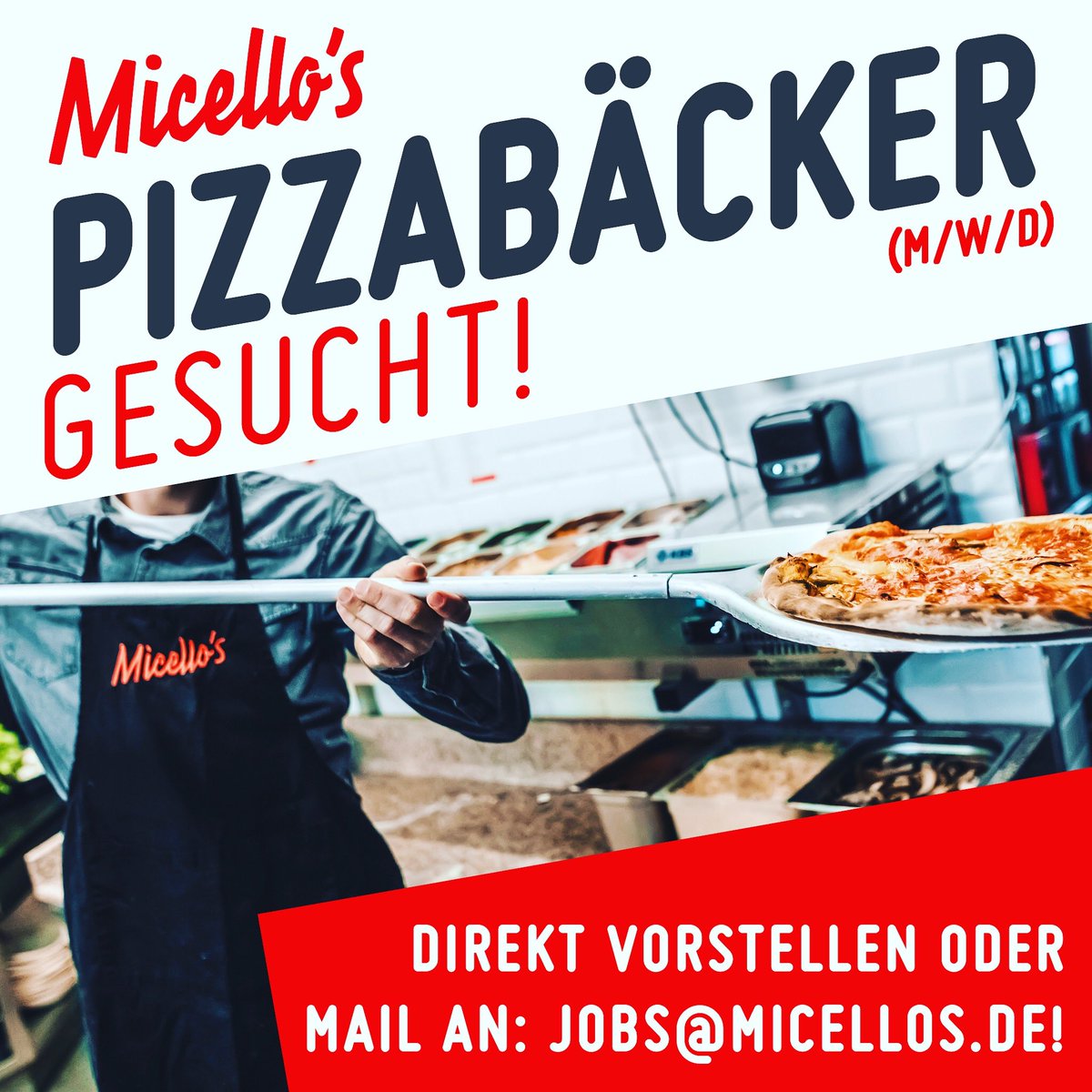 micello_s's tweet photo. Micello’s sucht Verstärkung! 🍕🇮🇹💪🏻 Wir suchen Pizzabäcker (m/w/d) für unser Team! Schick uns doch einfach Deine kurze Bewerbung an jobs@micellos.de 📨👈 Wir freuen uns auf Dich! 

#micellos #leipzig #pizzabäcker #pizza #gesucht #job #jobs #jetzt #bewerben https://t.co/kBGsp9bmbC