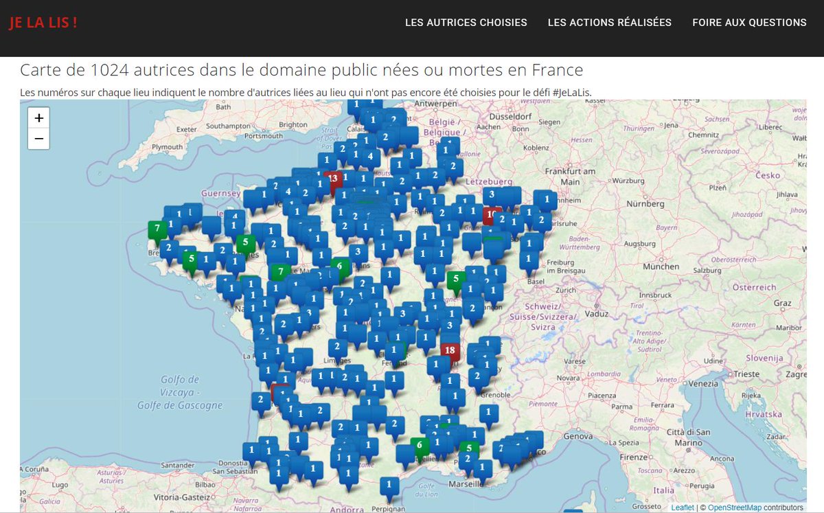 Georgele2etexte's tweet photo. Notre carte des femmes de lettres dans le domaine public, nées ou mortes en France est en ligne : https://t.co/fLHhJKY9ND. L'occasion de choisir une autrice à côté de chez vous, ou de votre lieu de vacances, pour le défi #JeLaLis ! #matrimoine @hf_idf https://t.co/2MxZUTSwWV