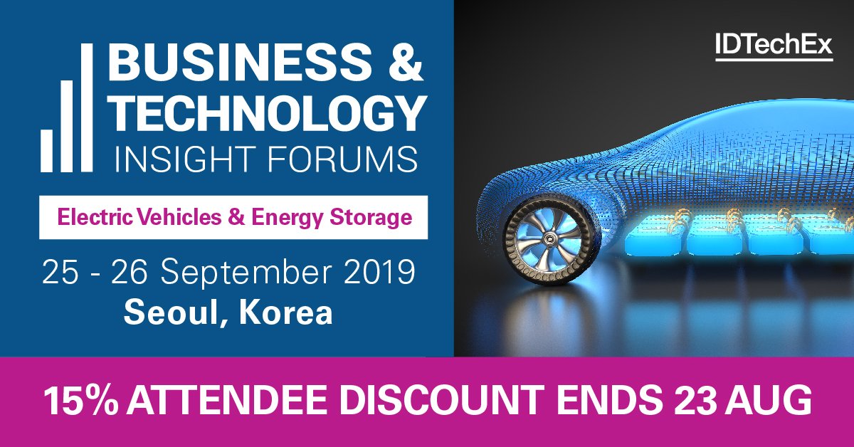 IDTechEx's tweet photo. Business & Technology Insight Forums - Korea!
25-26 September 2019 | Seoul, Korea
15% Attendee Discount ends 23 August
Register: https://t.co/lOYmR3CvIr
#ElectricVehicles #EVsChina #SmartMaterials #StructuralElectronics #EnergyStorage #LithiumionBatteries #ElectricMotors https://t.co/Kca9Y6Qo43