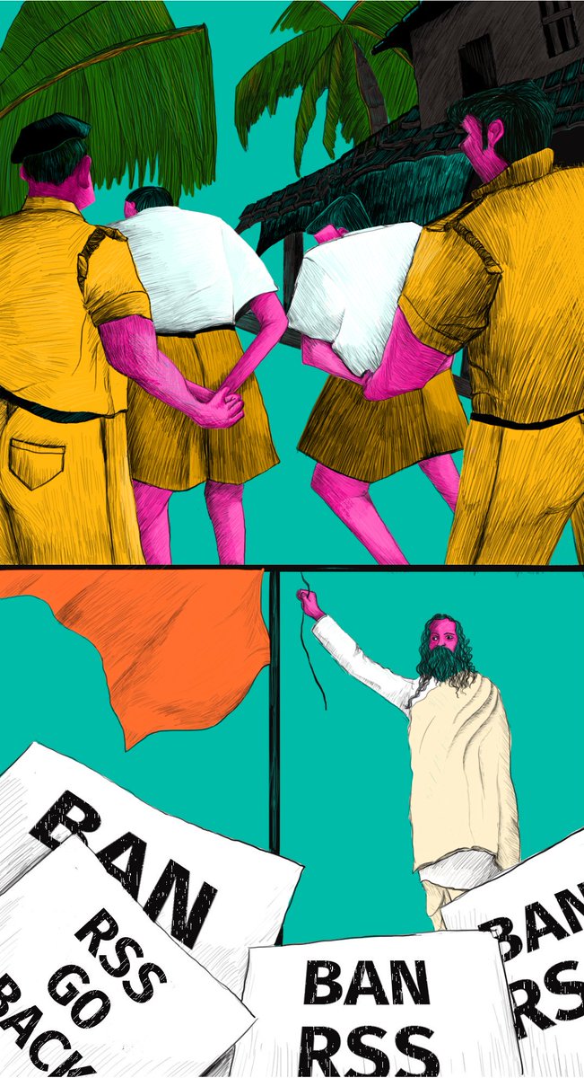 RSS workers being arrested, Golwalkar hoists their flag in Mangalore after the ban on RSS is lifted. The brilliance of  @srujangatha on display agaaain.