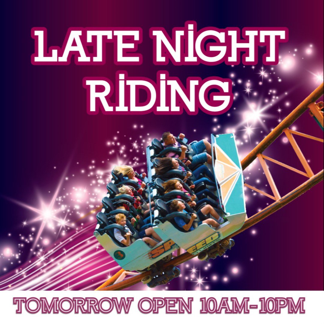 OakwoodThemePk's tweet photo. Who's coming to Late Night Riding Tomorrow? 🎢
Open 10am-10pm.....12 hours of riding!! 🙌
Grab your tickets here NOW!
➡️ https://t.co/UpUQOr133j
#oakwood #oakwoodthemepark #latenightriding #rideatnight #rollercoasters #rides #themeparks #themepark https://t.co/bWicM8cnAB