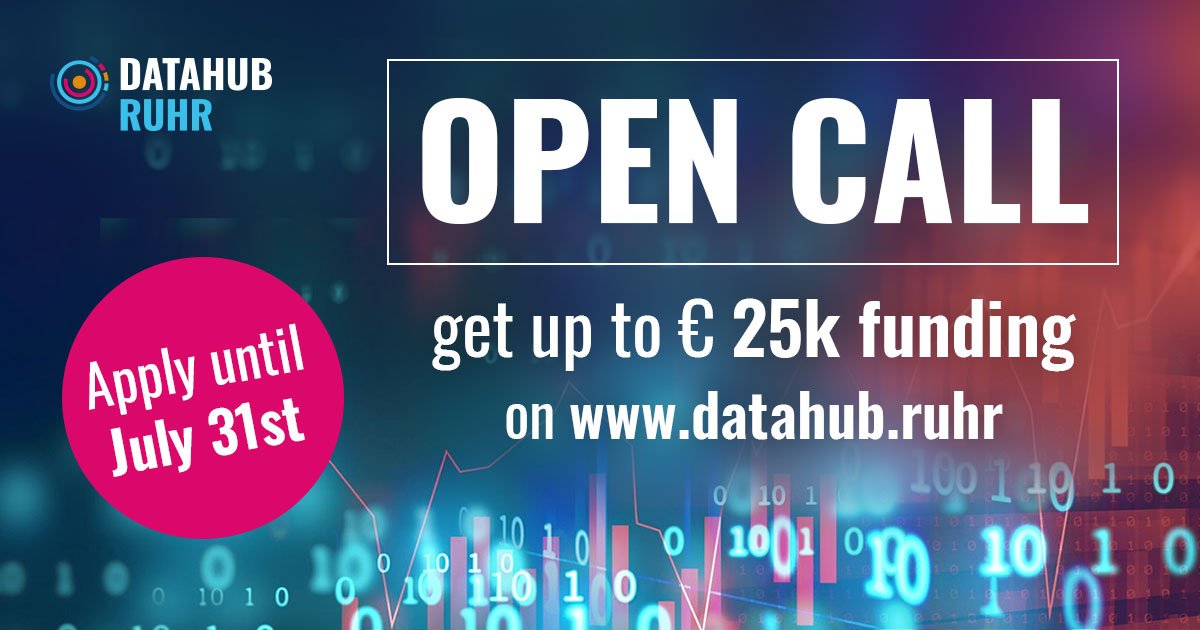 🚀L A S T  C A L L🚀
Go get yourself ready for #datahubruhr! In case you want up to 25K for your Startup, apply for real data use cases from @gruenderallianz &amp; other industry partners from the German #B2B hotspot #ruhrregion! Request your data sample NOW: bit.ly/DataHubRuhr20