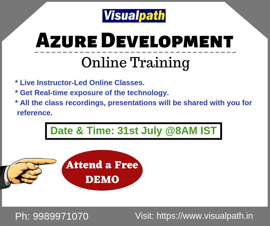VisualpathPro's tweet image. Attend a free demo class on #Azure_development course in Online mode
Date & Time: 31st July 8AM IST
Venue: #GotoMeeting
Click here to join 👉 bit.ly/2ym1kVJ
For more details +91 9989971070
#azure #Cloud #CloudComputing #CafeCoffeeDay #VGSiddhartha #Prabhas