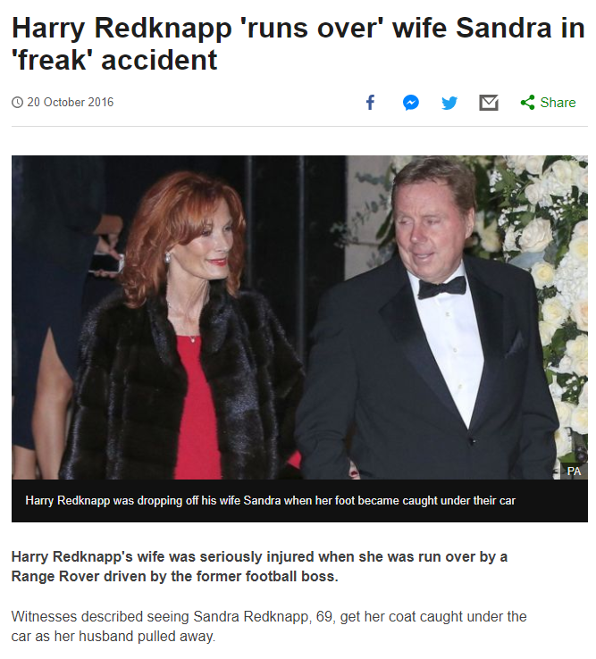 Never forget the time Harry Redknapp ran over his wife on their own driveway...