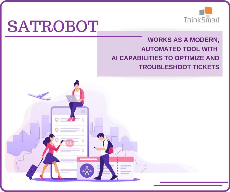 ThinkSmartSoft's tweet photo. One of the #flagshipproducts developed by #ThinkSmart, #SATROBOT works as an ​automated #ticketingtool with #AIcapabilities. With ​firms, needing quick #ticketingservices, SATBOT helps in reducing turn around times and gives adequate #tracking. https://t.co/lydYNkuo78