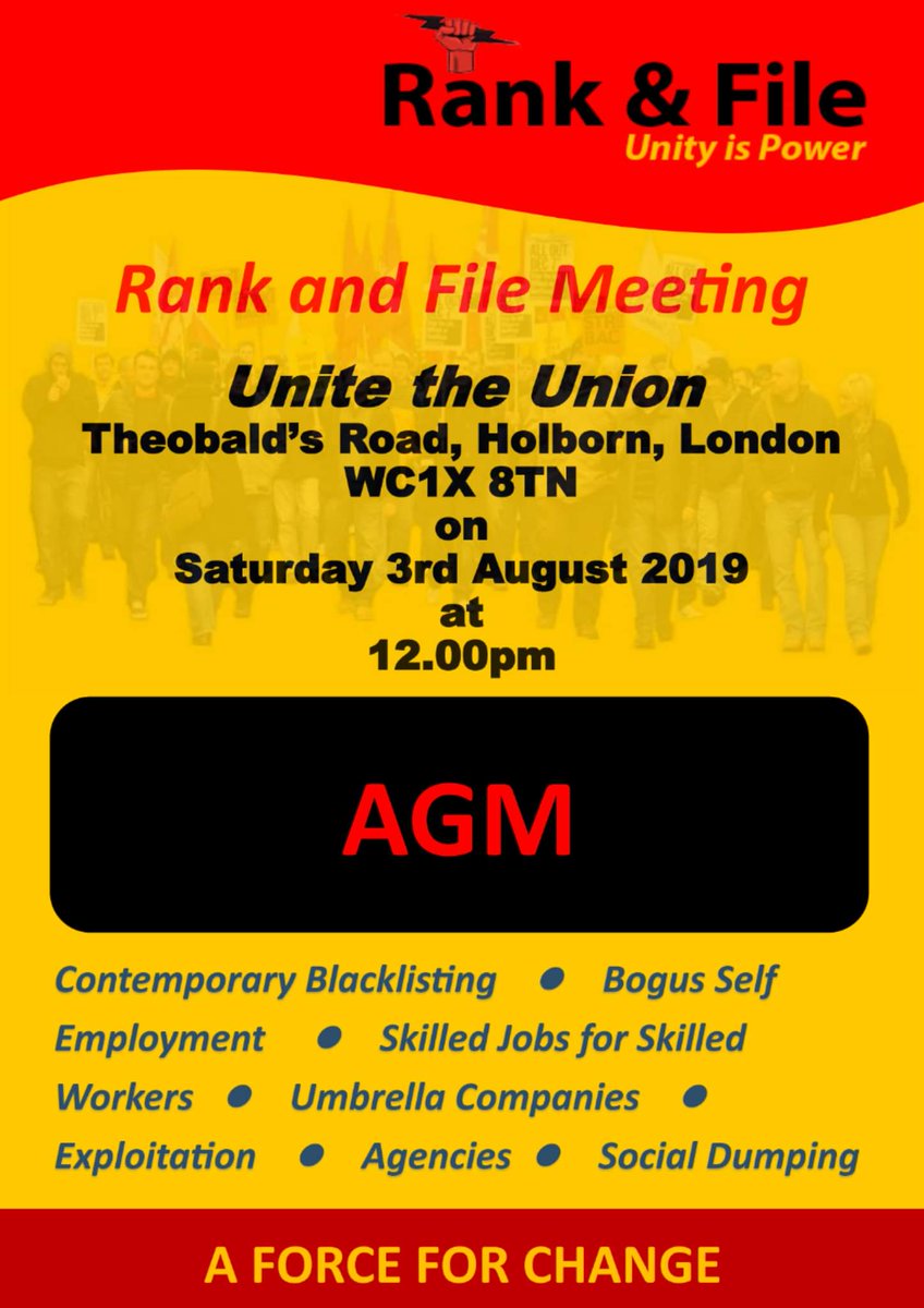 National Construction Rank & File Meeting. 🛠⚡

Saturday 3rd August at midday. 

Want a safer and better construction industry? Come and have your voice heard. 🗣✊

#Construction #RankAndFile